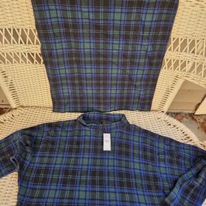 Ann Taylor Blue and Green Plaid Sweater Set NWT